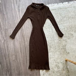 Brown Polo Tight Ribbed Dress with long sleeves and buttons from ZARA Fall
